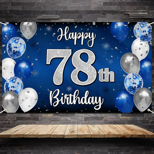 Miniatura 60 de Decoración de feliz cumpleaños 35, globo azul y plateado de 35 años, cartel grande de telón de fondo de cumpleaños, suministros para fiesta de 35th