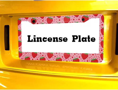 Miniatura 6 de Lindo patrón de fresa fruta rosa soporte para placa de matrícula lunares marco rojo placa accesorios de coche 2 agujeros novedad auto etiqueta