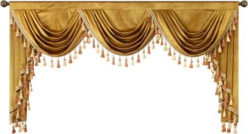 Miniatura 44 de VOGOL Cenefa de cortinas de terciopelo grueso para dormitorio, cenefas de cascada de lujo con aislamiento térmico dorado para sala de estar formal