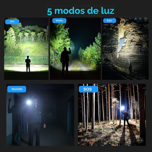 Miniatura 4 de Linternas recargables de 10000 lúmenes altos, linterna LED impermeable para emergencias, linterna de alta potencia con 5 modos, con zoom