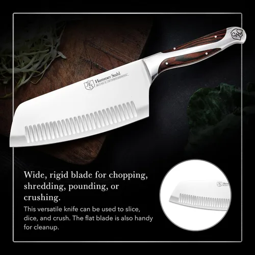 Miniatura 5 de Hammer Stahl Cuchilla de verduras de 7 pulgadas, cuchillo de cortar profesional, acero forjado alemán de alto carbono, mango ergonómico de madera
