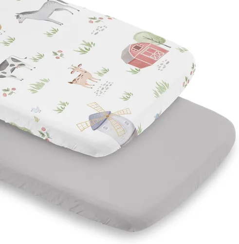 Miniatura 16 de Sweet Jojo Designs Sábana bajera ajustable de animales de granja para cuna portátil para cuna o paquete y juego - Acuarela de granja caballo, vaca