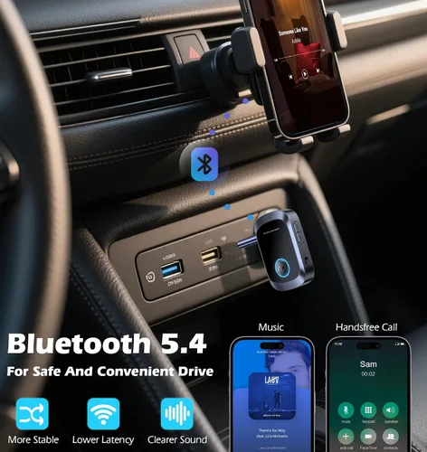 Miniatura 2 de Adaptador AUX Bluetooth para automóvil, adaptador Bluetooth auxiliar para música de automóvil y llamadas manos libres, receptor de música