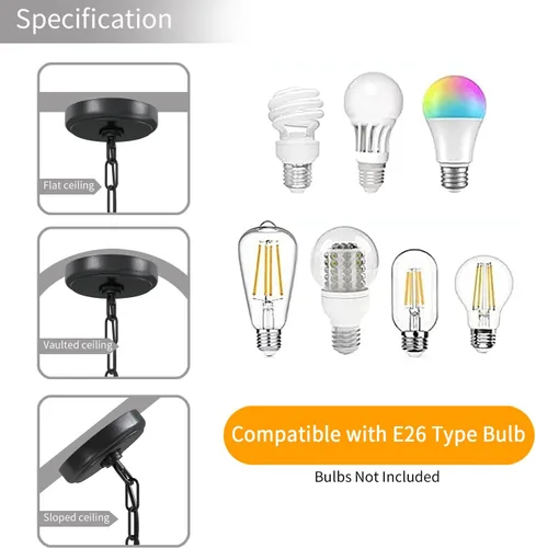 Miniatura 6 de Baunoisk Lámpara colgante de metal negro y cristal, isla de cocina, comedor, dormitorio, 9.4 x 56.7 pulgadas, 500 lúmenes, LED de 60 W, control