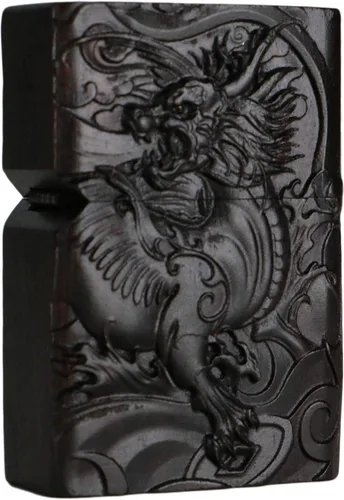 Miniatura 49 de Carcasa exterior tallada en madera negra de ébano natural para kit de inserción Zippo (Kwan Yin Goddess Dragon Phoenix)