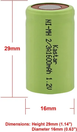 Miniatura 2 de Kastar Paquete de 2 baterías Ni-MH de repuesto de 2/3A 1.2V 1600mAh para dispositivos controlados por radio, herramientas y juguetes eléctricos