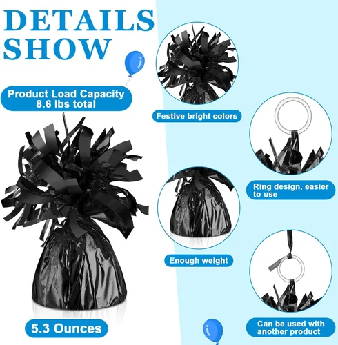 Miniatura 3 de Yunsailing 25 globos metálicos pesados con cinta iridiscente de 500 yardas, anclajes de soporte de globos de 5.3 onzas para globos de helio, Negro