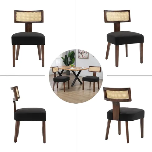 Miniatura 5 de ZJhome Juego de 2 sillas de comedor tapizadas de ratán, sillas de comedor de estilo moderno de mediados de siglo con estructura de madera dura Marco
