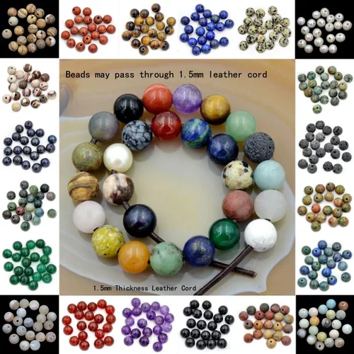 Miniatura 3 de AD Beads Cuentas redondas sueltas de piedras preciosas naturales de 0.394 in, agujero grande, tamaño de 0.079 in, 30 unidades (perla blanca)