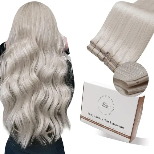 Miniatura 10 de Hetto - Extensiones de cabello humano de trama color rubio platino, 12 pulgadas, 2.47 onzas, #60 Coser en trama, volumen natural diario, suave