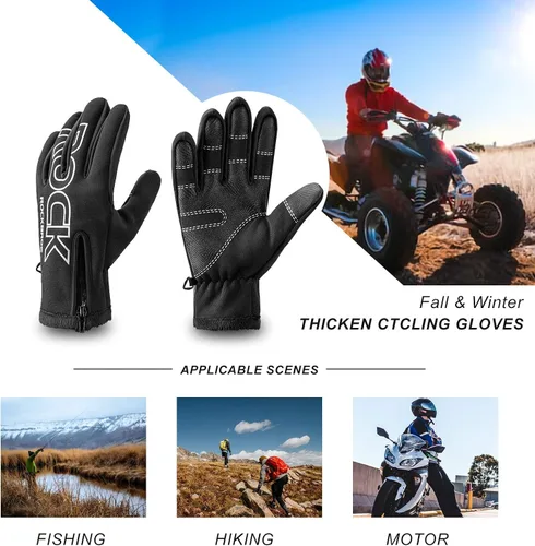 Miniatura 8 de ROCKBROS Guantes de ciclismo de invierno para hombres y mujeres, resistentes al agua, guantes de pantalla táctil, absorbentes de golpes, guantes