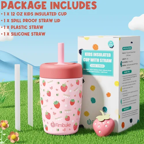 Miniatura 8 de Fimibuke Vasos para niños y niños pequeños, a prueba de derrames, 12 onzas, con aislamiento Capybara, vaso de paja para niños pequeños, botella