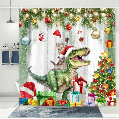 Miniatura 7 de Divertida cortina de ducha de Navidad, linda cortina de ducha de Papá Noel desnudo corriendo loco para baño, moderna cortina de baño de tela