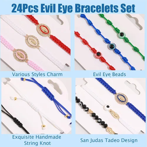 Miniatura 3 de BONITTER 2412 pulseras mexicanas de la Virgen María San Judas para las mujeres, cuerda roja, mal de ojo, cuentas verdes, tobilleras, joyería