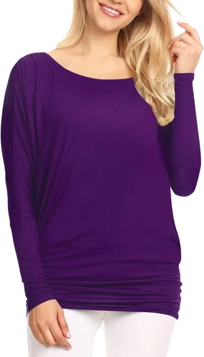Miniatura 2 de Lock and Love - Camiseta de manga larga drapeada para mujer, diseño holgado y cómodo con manga dolman de murciélago, tallas S a 3XL, tallas