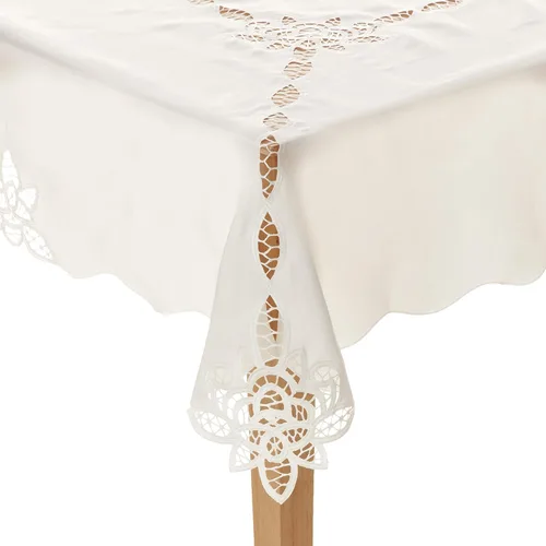 Miniatura 3 de Violet Linen Betenburg Mantel con diseño de encaje, blanco, 70 pulgadas, redondo