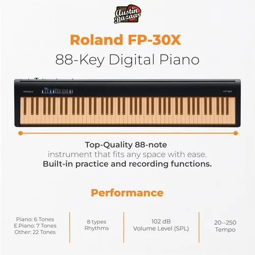 Miniatura 4 de Roland FP-30X Piano digital de 88 teclas - Paquete negro con soporte KSC-70, unidad de pedal KPD-70 de tres pedales, banco, lecciones en línea, DVD
