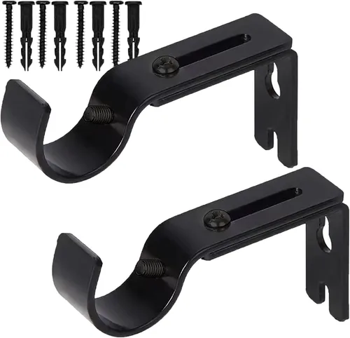 Soportes de barra de cortina de alta calidad, paquete de 2 soportes de pared ajustables, soportes para barra de cortina para barra de 1 pulgada Negro