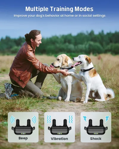 Miniatura 4 de SLOPEHILL Collar de entrenamiento para perros con mando a distancia, collar electrónico de choque para perro con pitido, vibración, choque, luz
