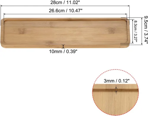 Miniatura 2 de PATIKIL Plato para maceta, bandeja rectangular de bambú de 11 x 3.7 pulgadas para interiores