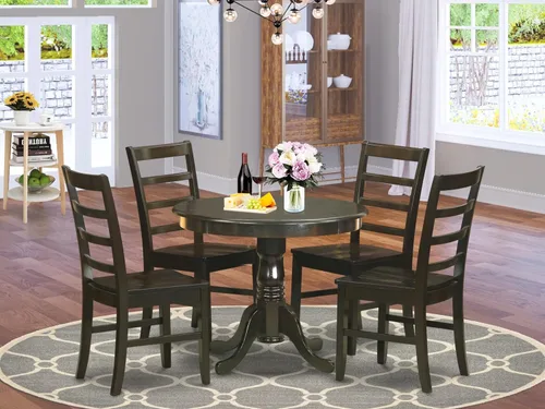 Miniatura 2 de East West Furniture ANPF5-CAP-W Juego de mesa de comedor de 5 piezas incluye una mesa redonda de madera con pedestal y 4 sillas de comedor