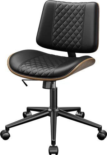 Miniatura 9 de YaFiti Silla de oficina sin brazos, silla de escritorio moderna de mediados de siglo con respaldo de madera de nogal y elevación de gas SGS nivel 3