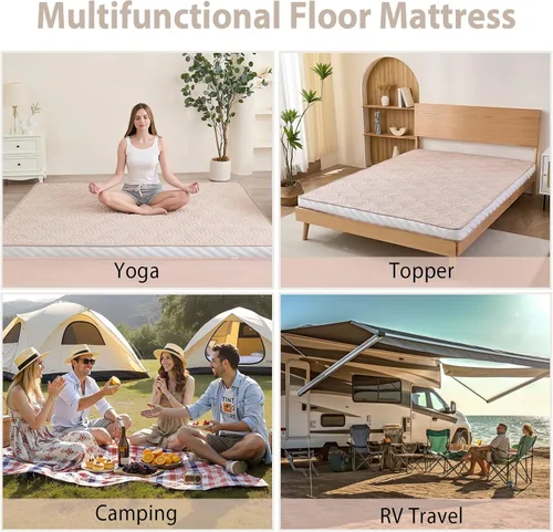 Miniatura 7 de Zelladorra Colchón japonés para suelo, colchón de futón acolchado con parte inferior antideslizante, cama de piso plegable con bolsa de Beige