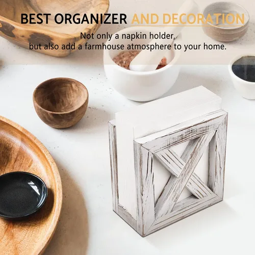 Miniatura 7 de PUERSI Servilletero de madera de granja para mesas, decoración rústica de cocina para mostrador, dispensador de servilletas ideal para encimeras