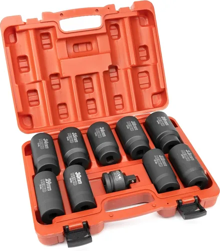NEIKO 02531A Juego de 10 piezas de 12 puntas de dados de 1/2 pulgadas, removedor de tuercas de llanta, enchufe de tuerca de husillo, juego de llaves