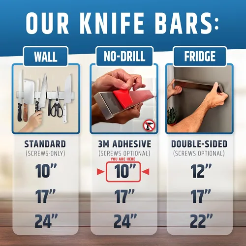 Miniatura 2 de Adhesivo fuerte (sin taladro) Soporte magnético para cuchillos para pared, tira profesional de cuchillos de 10 pulgadas, no necesita tornillos