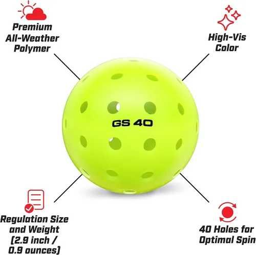 Miniatura 3 de GoSports GS 40 Pelotas de Pickleball - Paquete de 4, 12 o 36 pelotas de Pickleball reguladas aprobadas por USAPA Paquete de 12 - Verde neón
