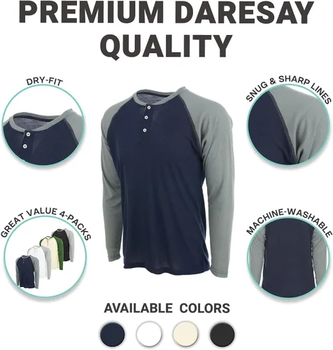 Miniatura 6 de DARESAY Paquete de 3: camiseta térmica de manga larga para hombre, camisetas de manga larga Henley & Crew para hombre, camisetas de manga larga