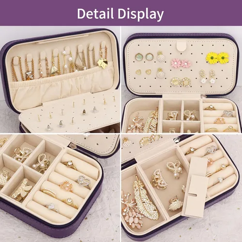 Miniatura 3 de DesignSter Joyero de viaje, estuche portátil de piel sintética, pequeñas cajas de joyería para regalos, organizador de joyas de viaje para mujeres
