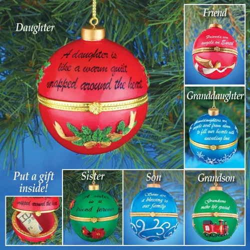 Miniatura 7 de Collections Etc Adornos navideños con cita conmovedora y colgador dorado, compartimento interior para regalo pequeño