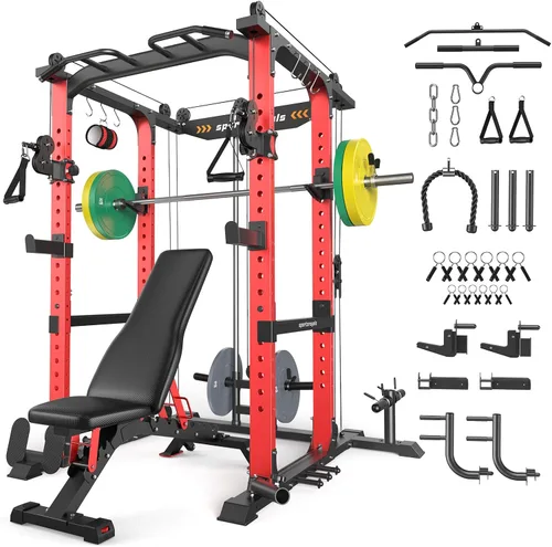 Miniatura 16 de Sportsroyals Jaula de Potencia, Rack de Potencia Multifuncional de 1600 libras con Sistema de Cruce de Cable Ajustable y Más Accesorios de Azul
