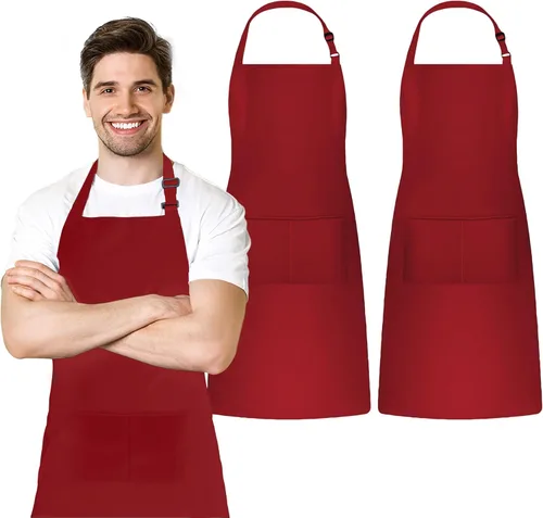 Miniatura 9 de Adjustable Bib Apron 100% Polyester Kitchen Aprons Waterdrop Resistant Aprons with Adjustable Strap, Pockets & Long Ties Negro
