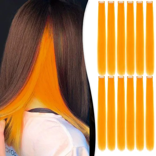 Miniatura 18 de Extensiones de cabello sintético lacio y sintético con clip de 24 pulgadas, para mujeres y niñas, regalo para fiestas, cosplay, rosa