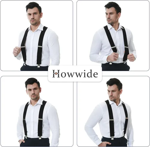 Miniatura 6 de Howwide Tirantes de 2 pulgadas para hombre resistentes con clips X-Back elástico ajustable