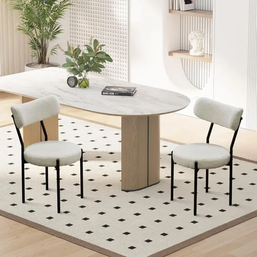 Boucle - Juego de 2 sillas de comedor tapizadas con respaldo curvo, sillas de comedor redondas y modernas con patas de metal negro para comedor,