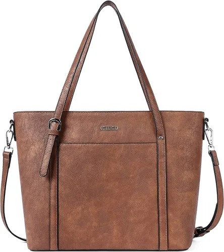 CLUCI Bolsa de cuero para laptop de 15.6 pulgadas, maletín para mujer, bolso de hombro grande para oficina, escuela, viajes