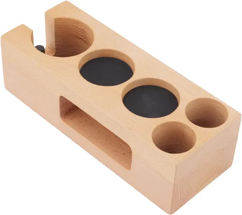 Miniatura 9 de Soporte para filtro de café de madera, estación de tampón de café de madera con alfombrilla de madera para expreso, base de madera para cafeterías