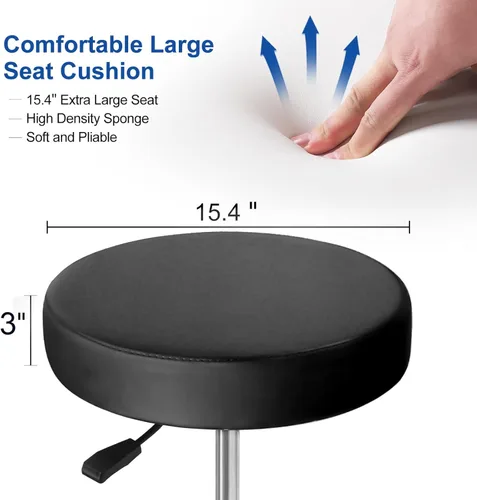 Miniatura 4 de JMU Taburete rodante con ruedas, taburete de asiento grande de cuero de PVC, capacidad de peso de 400 libras, altura ajustable resistente para Azul