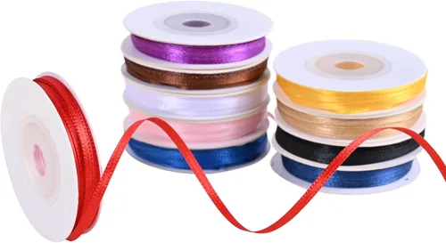 10 Classic Colors Double Face Satin Ribbon Set 1/8 Inch Polyester Ribbons for Gift Wrapping Fabric Ribbon for Crafts Flower Bouquet Arts Wedding