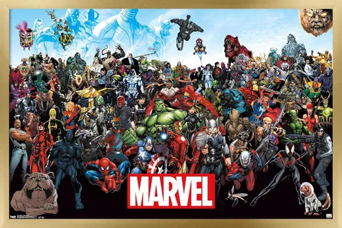 Miniatura 12 de Marvel Comics The Marvel Lineup - Póster de pared, 34 pulgadas de largo x 22.4 pulgadas de ancho, versión enmarcada de madera de granero Versión
