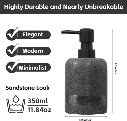 Miniatura 3 de Juego de dispensador de jabón, 2 unidades de 11.8 fl oz, 11 oz, dispensador de loción de jabón de manos para encimera de baño y fregadero de cocina