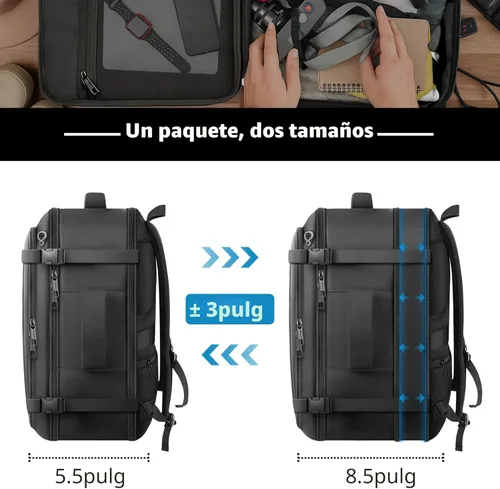 Miniatura 4 de Ample Space Mochila de viaje con garantía de por vida, mochila de mano expandible con puerto de acceso por cable, se adapta a portátiles de 17.3
