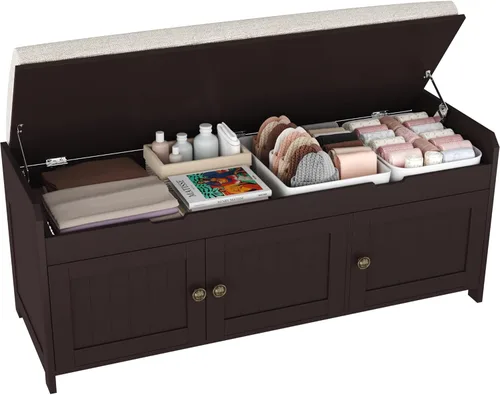 Miniatura 18 de HOMEFORT Banco para Zapatos de 30" con Almacenamiento de Tapa Elevable, Banco de Entrada con Asiento Acolchado, Banco de Madera para Pie de Cama
