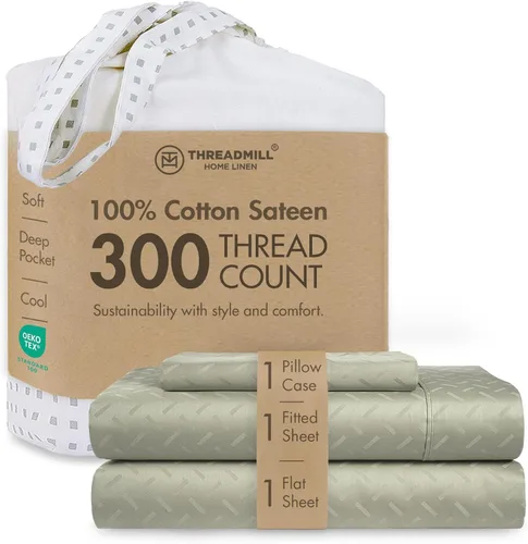 Miniatura 9 de Threadmill Sábanas 100% Algodón para Cama Tamaño King Juego de Sábanas de 4 Piezas para Cama King Suave, Transpirable y Ligero Satén de Damasco