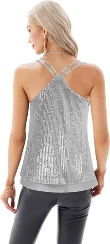 Miniatura 2 de GRACE KARIN Women's Sleeveless Sparkle Shimmer Camisole Vest Double Strap Sequin Tank Tops