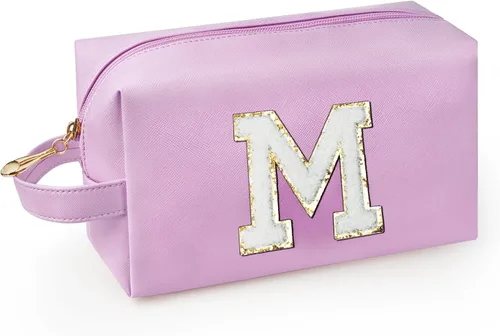 Miniatura 15 de Bolsa de maquillaje personalizada con inicial con asa, bolsa de cosméticos de preparación con bolsillo interior con cremallera, 8, 9, 10, 11, 12